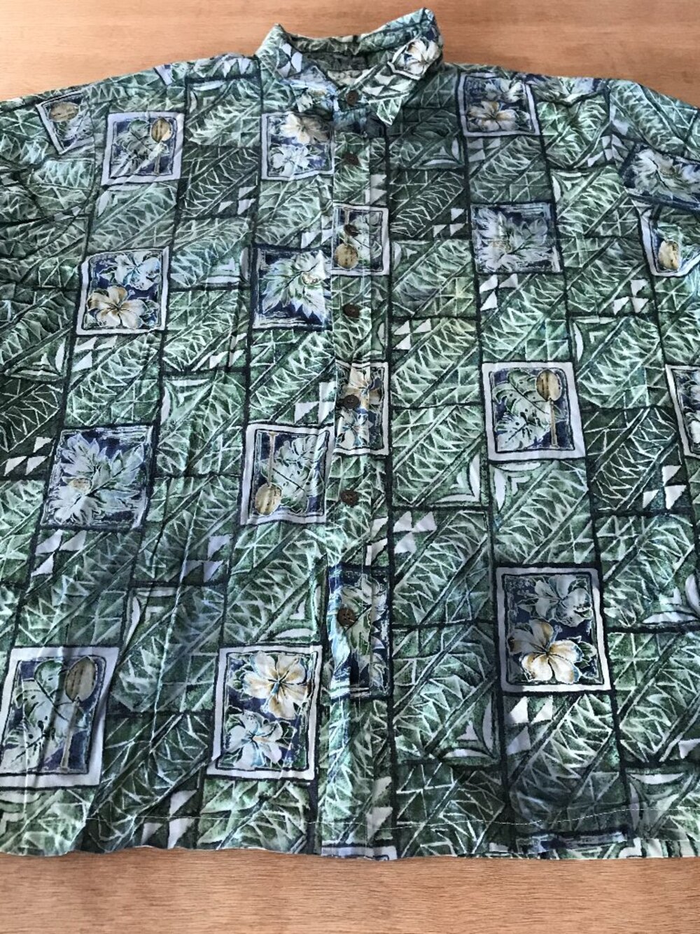 Bishop Street Hawaiian Shirt Men 3XL Green Floral Button Up Pocket Short Sleeve